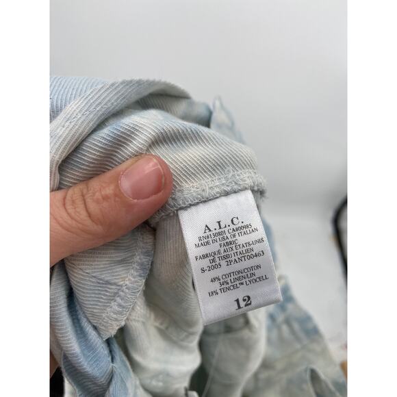 A.L.C. Davidson Blue White Tie Dye Print Paperbag Linen Blend Shorts Size 12 NWT - Picture 5 of 5